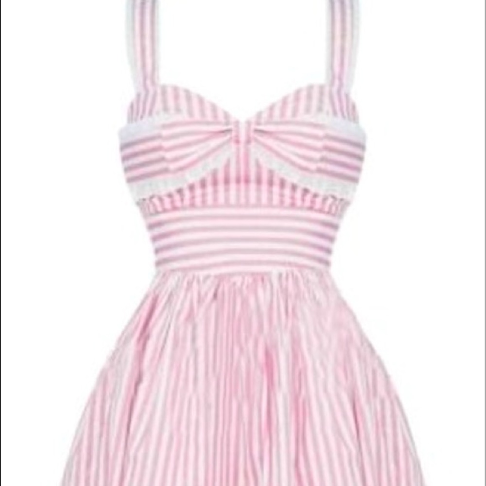 HELL BUNNY LOLITA DRESS PINK AND WHITE STRIPED